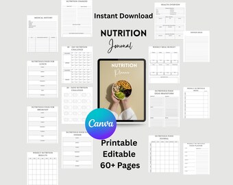 Weekly Nutritional meal planner template printable, Meal journal page bullet journal,Meal Prep,Daily food tracker, Health Diet planning ipad