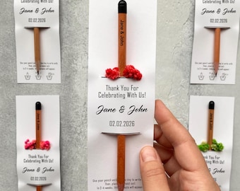 Pflanzliche Liebe wächst Gastgeschenke, personalisierte nachhaltige Gastgeschenke, umweltfreundliche gravierte Samenstift-Gurte für Gäste