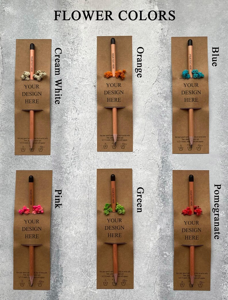 There are flowers and a pencil with seeds on the card.