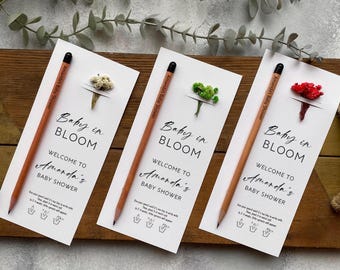 Personalized Plantable Pencil with Card&Dried Flowers, Seed Pencil Favors, Eco Friendly Baby Shower Pencil Favors