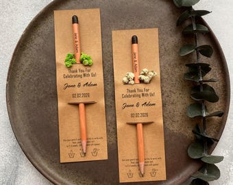 Pflanzliche Samen Bleistifte Gastgeschenke für Hochzeit, Wachsen mit Liebe Hochzeits-Bleistifte, umweltfreundliche pflanzbare Gastgeschenke, personalisierte Hochzeits-Bleistift-Geschenke