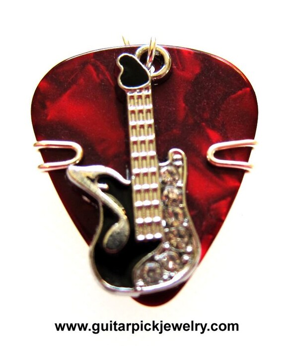 Red Pick With a Black Guitar Pick Charm Guitar Pick Jewelry Etsy