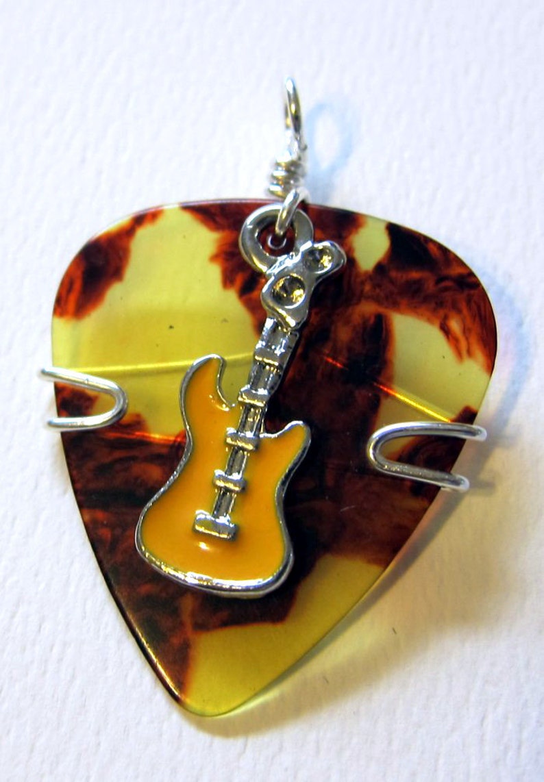 Guitar Pick Jewelry Tortoise Shell pick with yellow guitar Etsy