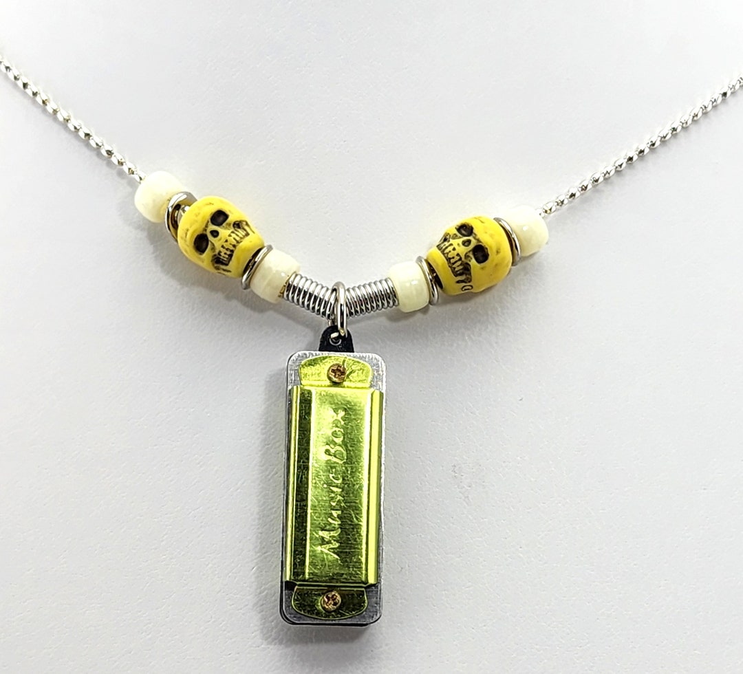 Gold Harmonica Necklace Miniature Harmonica Necklace Can Play 8 Music