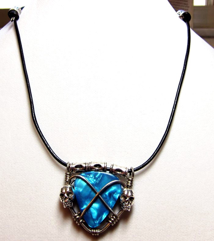Handmade Guitar Pick Holder Necklace with Skulls Etsy