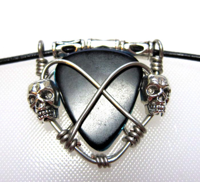 Handmade Guitar Pick Holder Necklace with Skulls Etsy