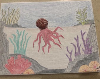 Pulpo de concha sobre lienzo