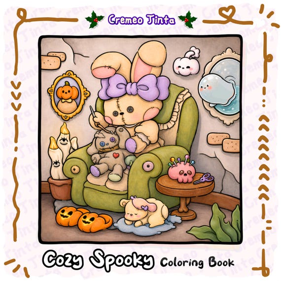 Cozy Spooky Coloring Book | 46 Cute Halloween Pages + 10 Free Pages, Whimsical Ghosts, Pumpkins & Cozy Night Scenes Printable PDF for Adults