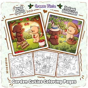 Cozy Garden Cuties, 8 + 2 Free Coloring Pages Bold & Easy, Cute Animal Coloring Book for Adults, Teens Beginners, Relaxing Printable PDF image 1