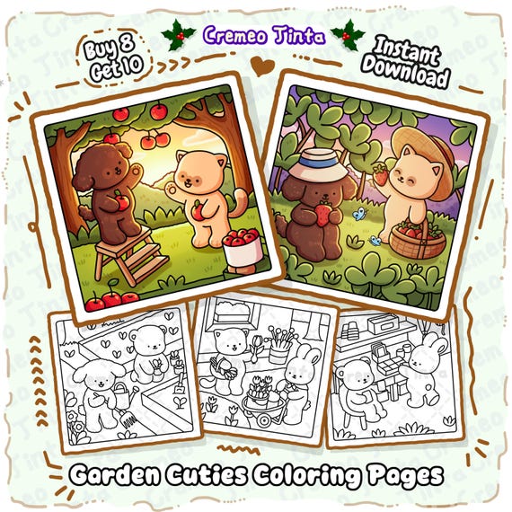 Cozy Garden Cuties, 8 + 2 Free Coloring Pages Bold & Easy, Cute Animal Coloring Book for Adults, Teens Beginners, Relaxing Printable PDF
