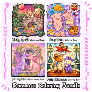 Cozy Romance Coloring Bundle | 150 Cute Coloring Pages + 20 Free Pages, Cozy Love, Cozy Date, Dreamy Romance & Fuzzy Romance, PDF for Adults