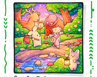 Kleurboek Lovely Cuties – 46 schattige meisjes en dierenvrienden gezellige scènes + 10 gratis pagina's, vet en gemakkelijk, kleurplaten voor volwassenen digitale download-pdf