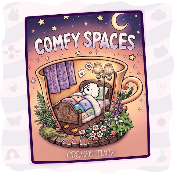 Comfy Spaces Coloring Book | 50 Cozy Pages + 10 Free Pages, Cute Homes, Relaxing Interiors & Whimsical Scenes, Printable PDF for Adults