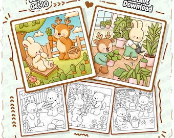 Cozy Garden Cuties, 8 + 2 Free Coloring Pages Bold & Easy, Cute Animal Coloring Book for Adults, Teens   Beginners, Relaxing Printable PDF