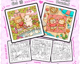 Cozy Love 12 + 3 Free Coloring Pages, Cute Animal Couples, Valentine Cozy Scenes, Bold & Easy, Adult Coloring Book, Digital Download PDF PNG
