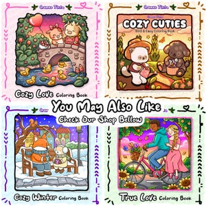 Cozy Garden Cuties, 8 + 2 Free Coloring Pages Bold & Easy, Cute Animal Coloring Book for Adults, Teens Beginners, Relaxing Printable PDF image 3