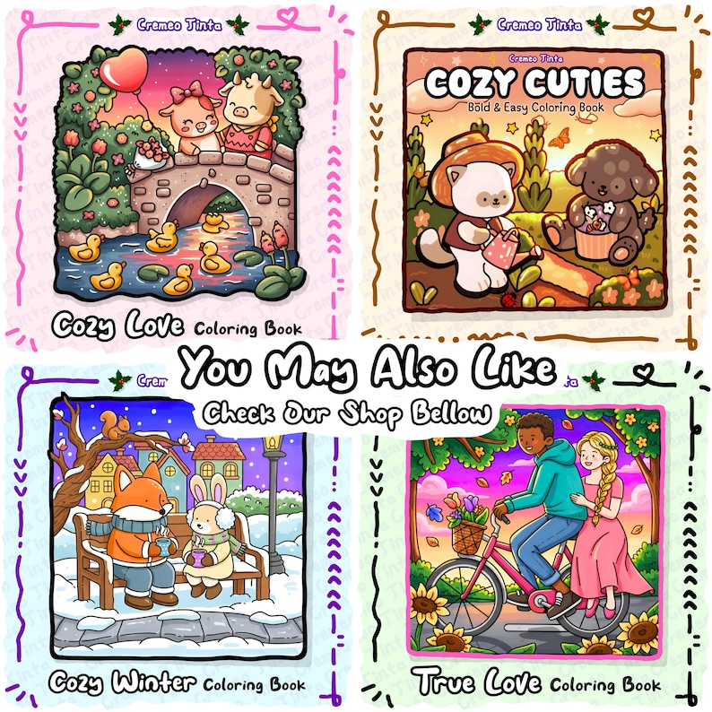 Cozy Garden Cuties, 8 + 2 Free Coloring Pages Bold & Easy, Cute Animal Coloring Book for Adults, Teens Beginners, Relaxing Printable PDF image 3