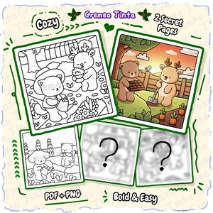 Cozy Garden Cuties, 8 + 2 Free Coloring Pages Bold & Easy, Cute Animal Coloring Book for Adults, Teens Beginners, Relaxing Printable PDF image 2