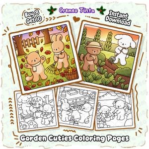 Cosy Garden Cuties 8 + 2 gratis, gewaagde en gemakkelijke kleurplaten, dierenkleurboek voor volwassenen, tieners, beginners, schattige ontspannende afdrukbare pdf