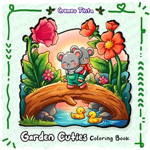 Garden Cuties Coloring Book | 30 Whimsical Garden Animal Pages + 10 Free Pages, Nature Scenes for Adults and Teens, Printable Download PDF