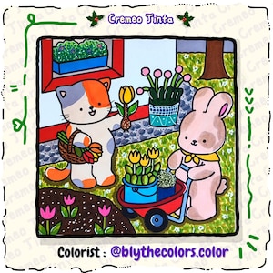 Cozy Garden Cuties, 8 + 2 Free Coloring Pages Bold & Easy, Cute Animal Coloring Book for Adults, Teens Beginners, Relaxing Printable PDF image 8