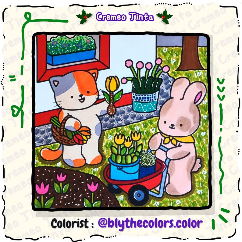 Cozy Garden Cuties, 8 + 2 Free Coloring Pages Bold & Easy, Cute Animal Coloring Book for Adults, Teens Beginners, Relaxing Printable PDF image 8