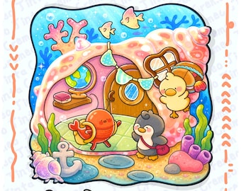 Przytulna kolorowanka z oceanem | 40 uroczych stron z oceanem + 10 darmowych stron, urocze zwierzęta morskie, przytulne życie morskie kawaii, plik PDF do druku dla dorosłych