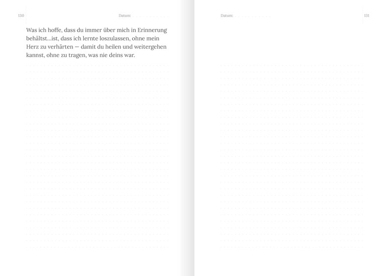 May include: Open book pages with German text. The left page contains a paragraph of text, while the right page is blank. The text is in black font. The book is open on a white surface.