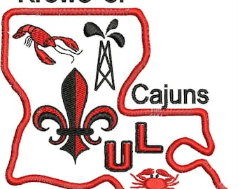 Design de bordado à máquina de Louisiana, Krewe, Louisiana, apliques, flor de lis, UL, Cajuns, campo petrolífero, lagostins, design de bordado