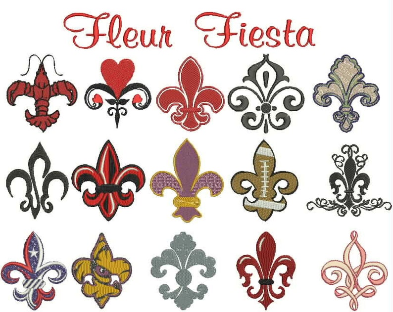 Fleur de Lis, Embroidery Design, Mardi Gras, LSU, Tiger, Swirl, Curly, Breast Cancer, Pink, Patriotic image 1