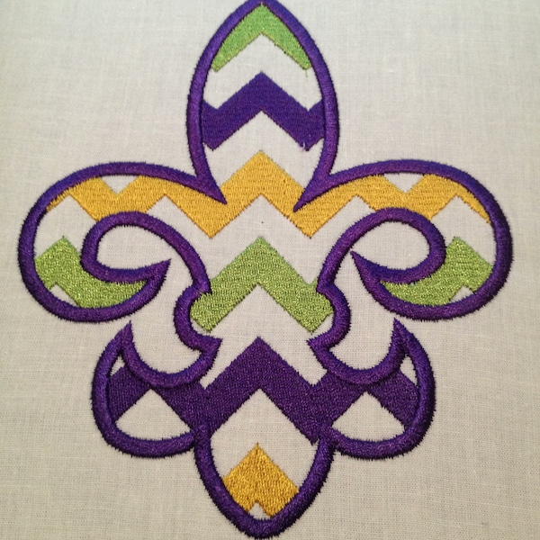 Mardi Gras Chevron Fleur de Lis Embroidery Design, Fleur de lis Embroidery Design,