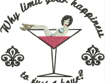 Happy Hour Embroidery Design, Drinks, Girls Night Out, Party, Machine Embroidery Design
