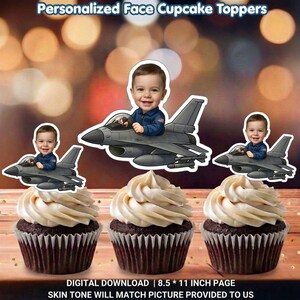 Personalisierte Kampfpilot Gesicht Cupcake Toppers