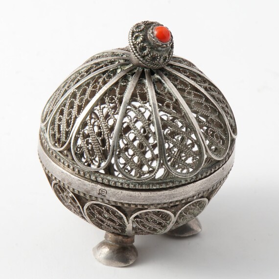 Filigree Jewelry Box with an Orange Stone - image 4