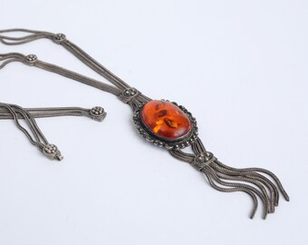 Vintage Amber Pendant Necklace