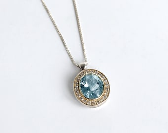 Handmade Silver With Gold Pendant With Natural Blue Topaz Stone