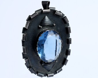 Brutalist Israeli Pendant, Unique Diamond- Cut Glass