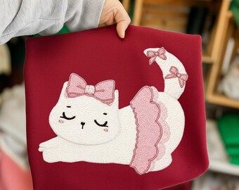 Lindo gatito kawaii con lazo, diseño de bordado de San Valentín, descarga instantánea Dst Pe