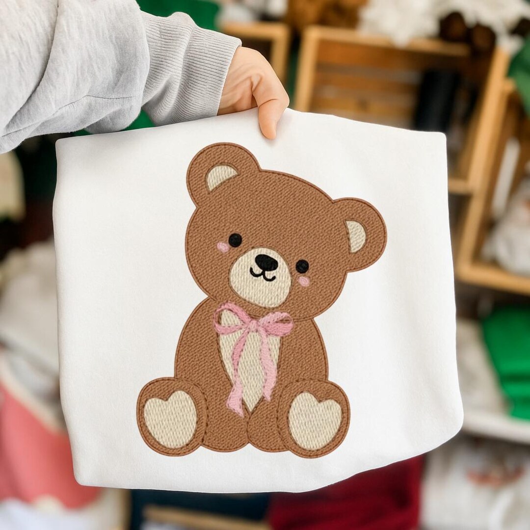 Cute Teddy With Bow, Minimal Baby Bear Valentine Embroidery Design ...