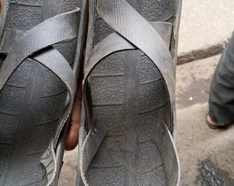 Very Unique Akala recycled Tire Sandals/Handmade African Leather Slippers/Summer Slides/Unisex Travel shoes/Cultural wear