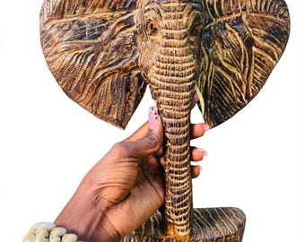 Handmade Wooden Elephant Figurine,African Wood Carving,Rustic Elephant Decor,Safari Home Decor,Animal Statue,Unique Housewarming gift