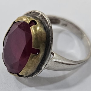 Preloved Retro Sterling Silver Red Stone Handmade Ring