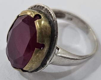 Begagnad retro sterlingsilverring med röda stenar