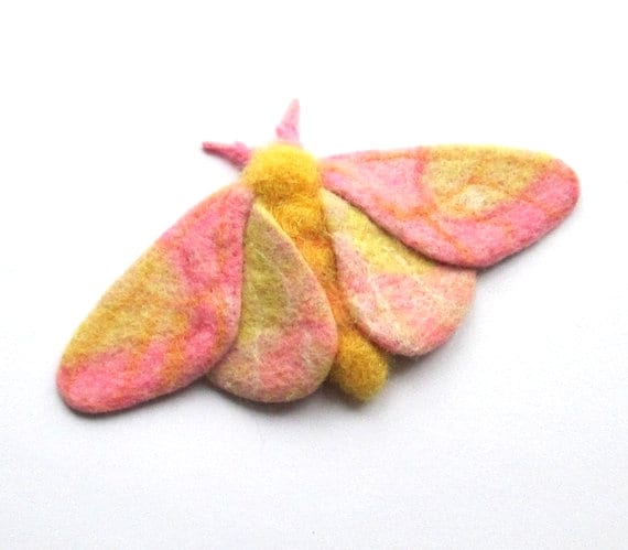 Needle Felted colourful butterfly insect brooch pin badge red orange