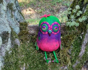 Felt birds, fairy owl, felted owl