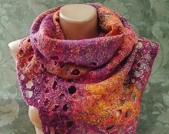 Felt scarf felted scarf thin Nuno felted scarf Felted collar Ash Rose color scarf Designer holes openwork scarf for her Trending scarf