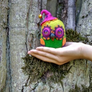 Felted bird, art doll,  bird lover gift, owl bird art, Collectibles Dolls, hanging toy, needle felt animals, cute owl, for her
