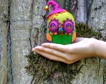 Felted birds,art dolls,bird lover gift,owl bird art, Collectibles Dolls,hanging toy, needle felt animals, cute owls, for her