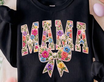 Preppy Mama Shirt, Retro Floral Mother's Day Tee, Wildflower Mama Bow, Gift for Mom