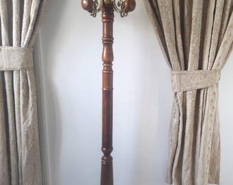 Vintage Tall Beech Wood and Bronze Hall Tree Coat Rack – Edwardian Style Entryway Stand
